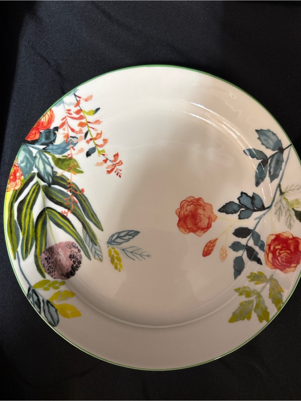 Floral Ceramic Dinner Plate in White with Orange and Green Accents
